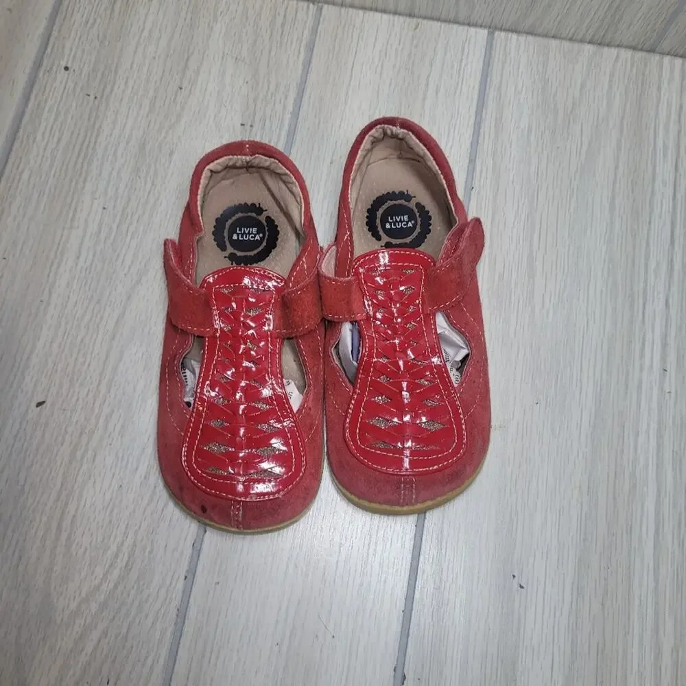 Livie & Luca Girls Red Ruche Suede Leather Mary Jane Shoes Size 12